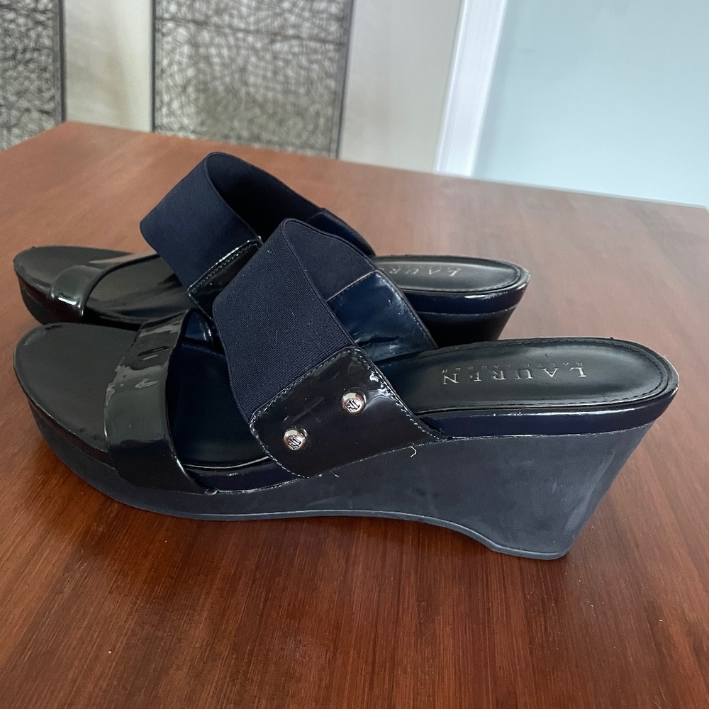 Lauren Ralph Lauren Navy Open Back Wedges Size 8